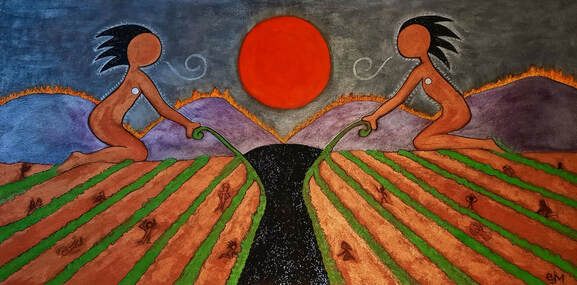 Painting of ancestors watching over farmworkers
